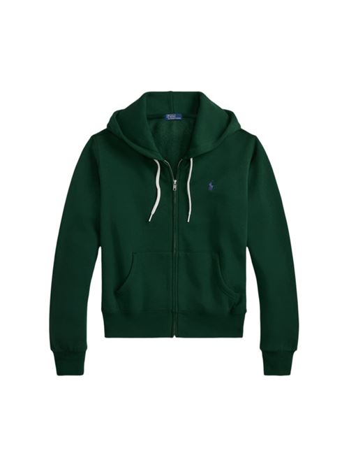 Felpa da donna in misto cotone con zip e cappuccio, colore verde pino POLO RALPH LAUREN | 211971699006
